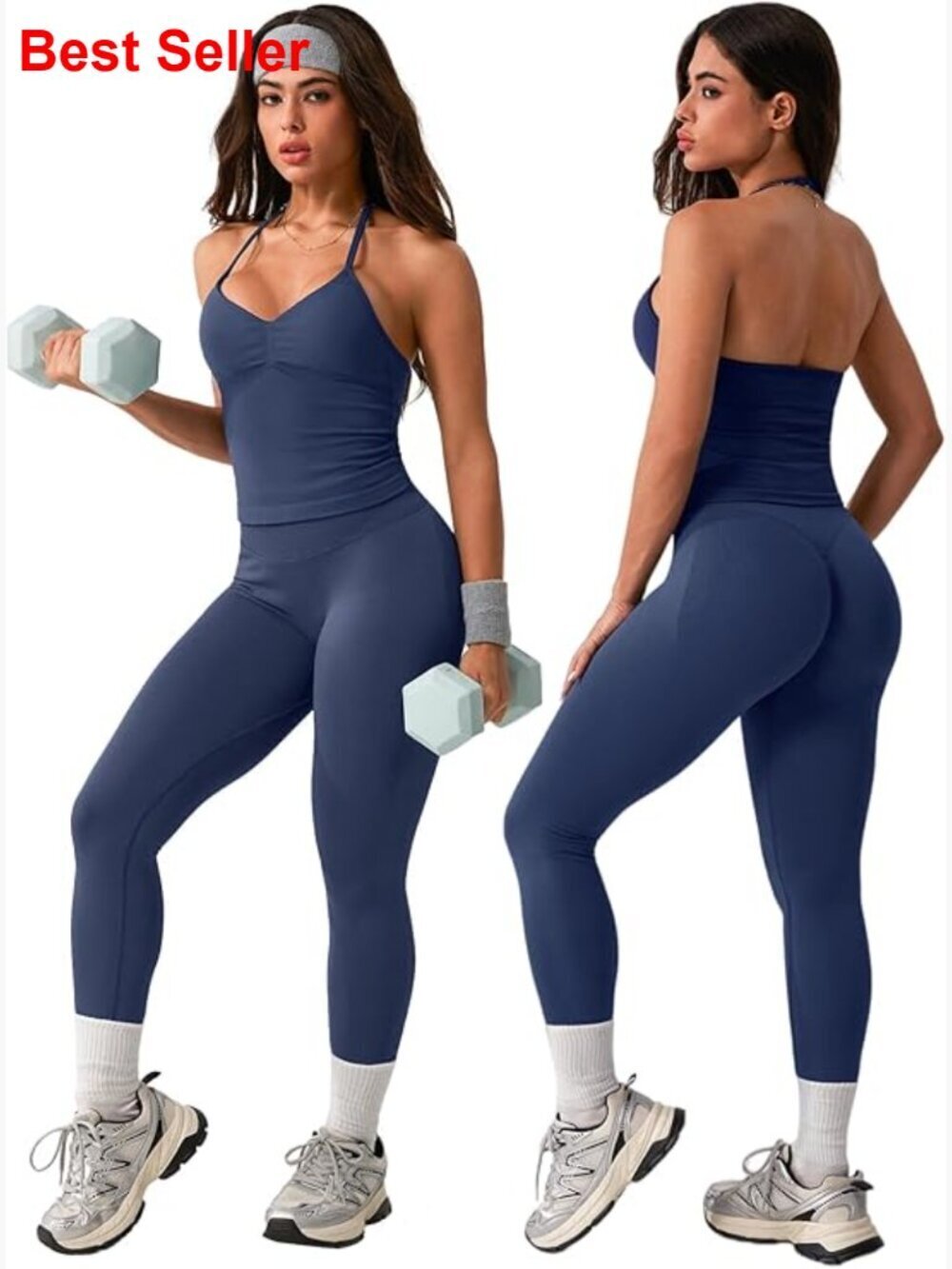 Ribbed Seamless Workout Set with Halter Bra & High Waisted Leggings